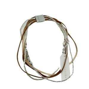 Stella & Ruby Womens Mixed Leather Beads Pearl Magnetic Clasp Boho Necklace